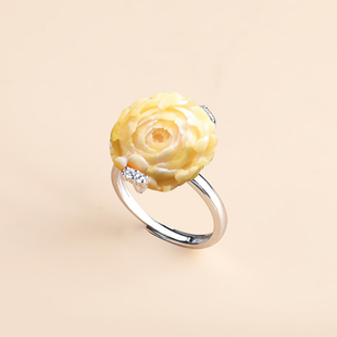 925纯银戒指空托女款diy镶嵌蜜蜡琥珀花朵貔貅不规则随形开口戒托
