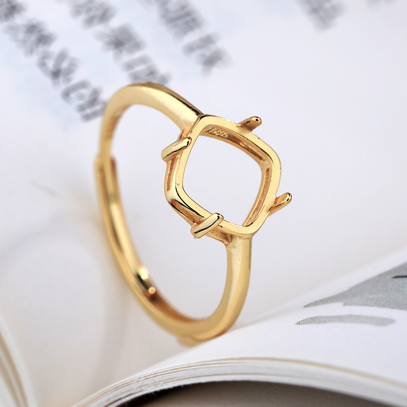 s925纯银戒指空托日韩翡翠女8*8