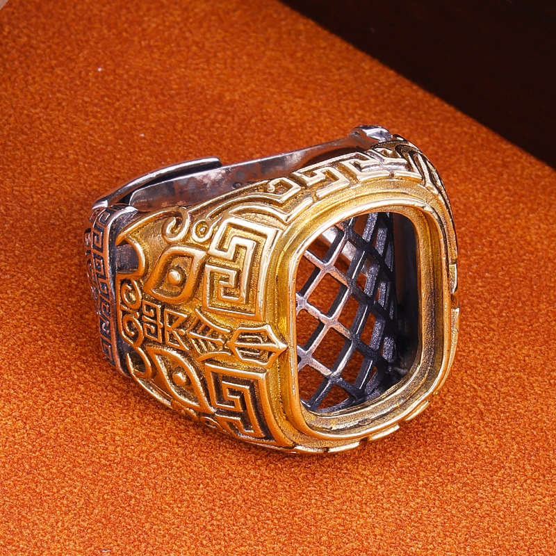 S925纯银复古活口戒托银托