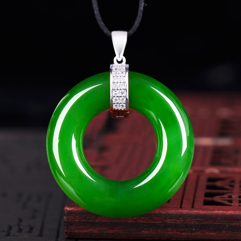 DIY配件扣子S925纯银扣玉坠翡翠玉器甜甜圈玉石平安石扣吊坠扣头