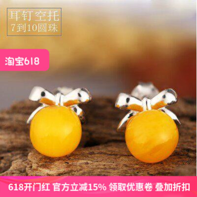 S925银耳钉镶嵌琥珀蜜蜡银耳钉