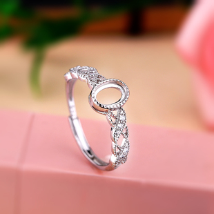 S925纯银戒指空托镶嵌女士和田玉翡翠蜜蜡绿松石开口diy戒托 4*6