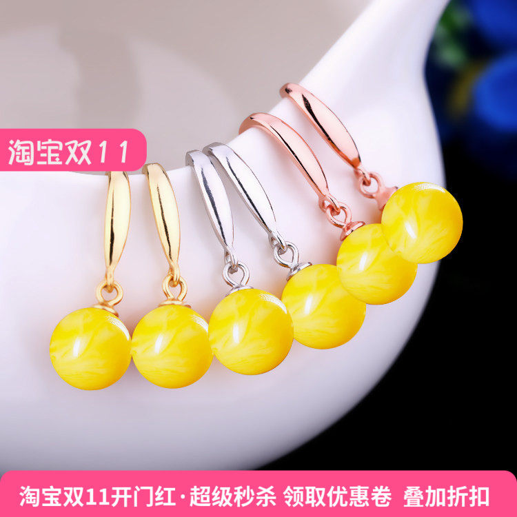 925银镀金耳环空托托琥珀蜜蜡