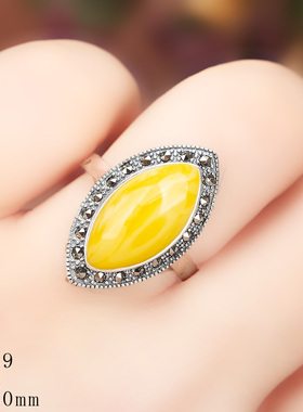 diy蜜蜡琥珀戒指空托镶嵌绿松石