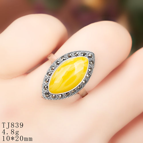 diy蜜蜡琥珀戒指空托镶嵌绿松石