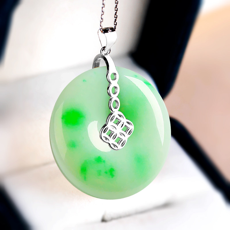 S925纯银吊坠扣吊坠空托翡翠和田玉石平安石扣头项链项坠diy扣子