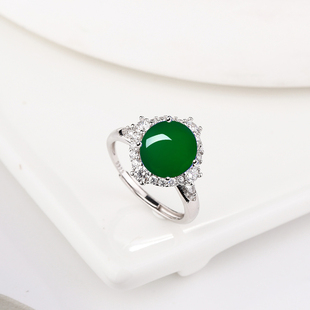 通体s925纯银戒指空托女款镶嵌椭圆形戒面和田玉石蜜蜡戒托女9*10