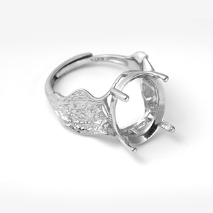 s925纯银戒指空托个性女款镶嵌绿松石翡翠蜜蜡开口戒指托 13*16