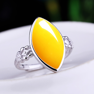 戒托女 马眼戒指空托S925纯银戒指托镶嵌蜜蜡琥珀银戒托9.3*17.7