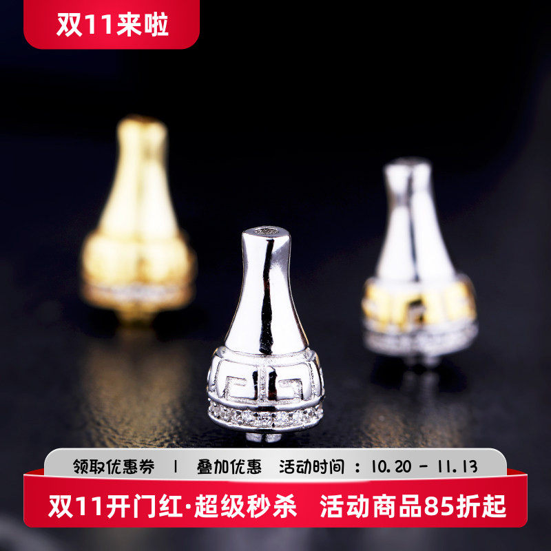 S925纯银三通DIY镶嵌绿松石蜜蜡南红手串隔珠佛塔配件银饰品空托