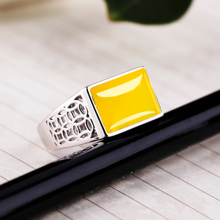 S925纯银戒指空托方形镶嵌绿松石蜜蜡戒指托男款 9*14 11*16 8*13