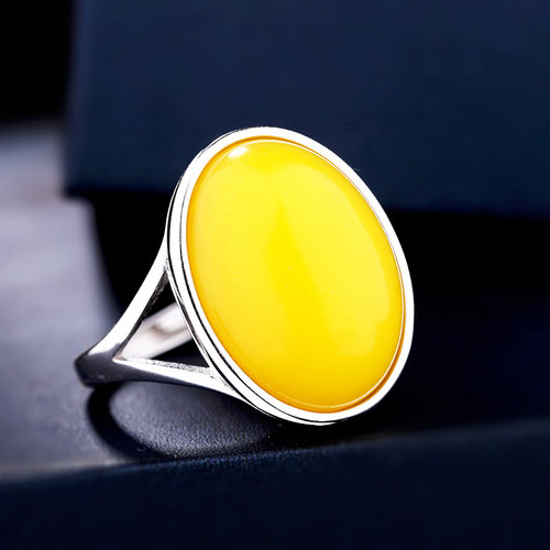 纯银镶嵌绿松石蜜蜡开口戒指空托