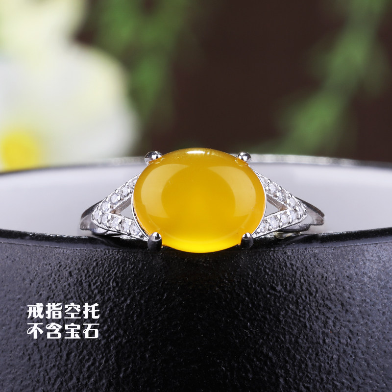 S925纯银戒指空托横款镶嵌绿松石翡翠玉石椭圆形戒面戒托8*10