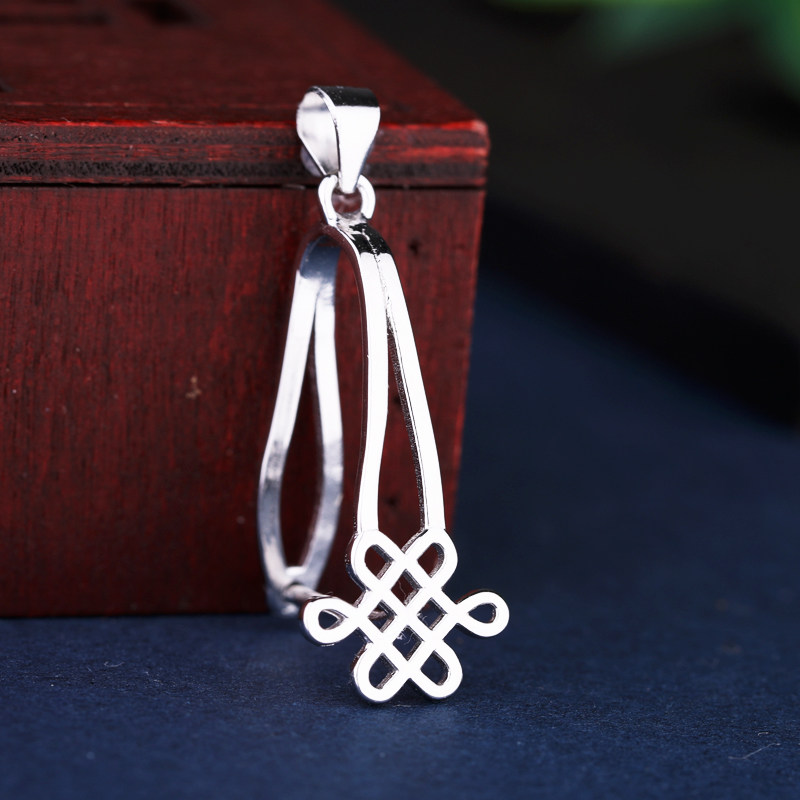 S925银DIY配件扣翡翠玉石蜜蜡琥珀平安扣子纯银扣银夹扣吊坠扣头