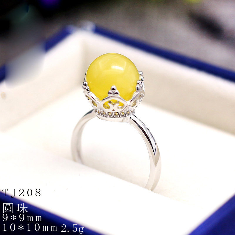 s925纯银女戒指空托10琥珀蜜蜡到