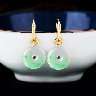 S925纯银耳环空托镶嵌平安石耳饰配件翡翠和田玉石简约时尚银饰品