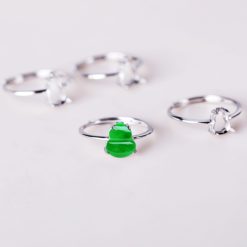 通体S925纯银葫芦戒指空托镶嵌