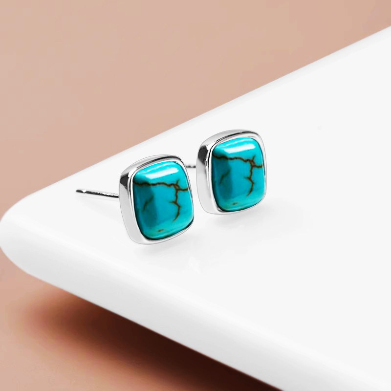 925纯银耳钉空托镶嵌绿松石翡翠玉石蜜蜡耳钉耳饰耳环配件空托7*7