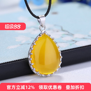 S925银吊坠空托水滴吊坠托镶嵌蜜蜡琥珀水滴吊坠银托女15*20