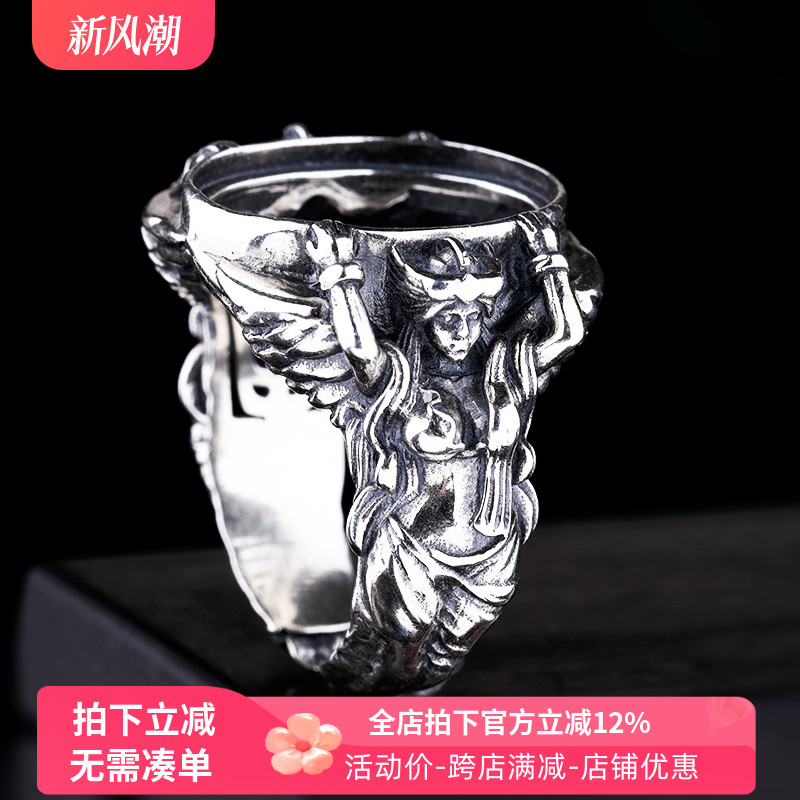 diy戒指空托兽面南红银饰15*20