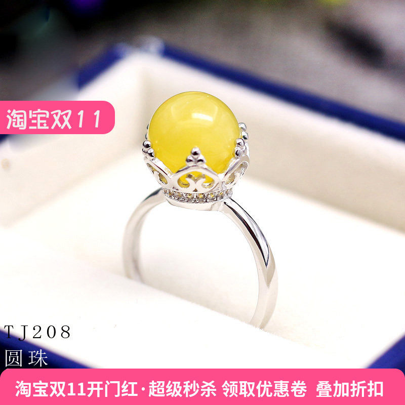 s925纯银女戒指空托10琥珀蜜蜡到