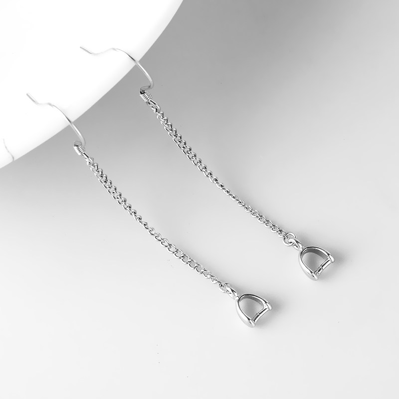 S925银耳环耳线耳饰空托配件镶嵌蜜蜡翡翠玉石碧玉器耳钩耳夹diy