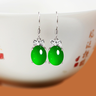 新款S925纯银耳环空托耳饰银托diy镶嵌玉石翡翠蜜蜡银饰配件8*10