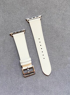 Iwatch7/8/9/10代白色牛皮表带手工缝线潮流表带爱马表带