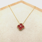 黑玛瑙红玉髓孔雀石项链 简约不简单925银镀18k金四叶草锁骨链