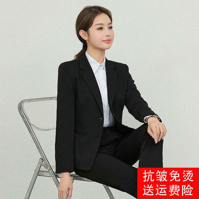西装女职业套装大学生面试黑正装