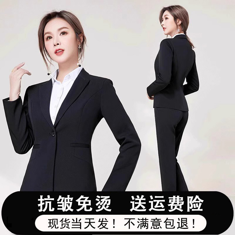 西装女职业套装大学生面试黑正装