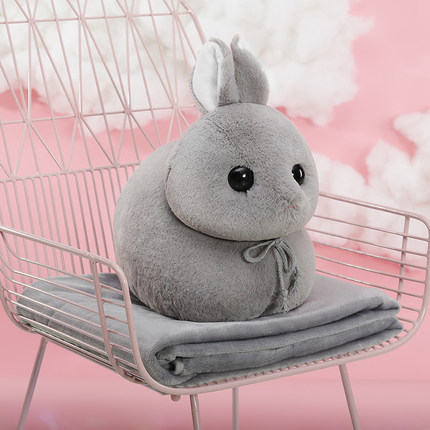 兔子午睡休枕头被子汽车抱枕被子两用靠垫被大号珊瑚绒公仔毯