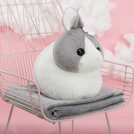 兔子午睡休枕头被子汽车抱枕被子两用靠垫被大号珊瑚绒公仔毯