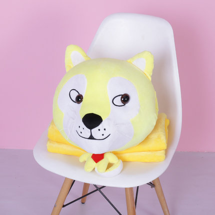 狗狗午睡枕头汽车抱枕被子两用珊瑚绒腰靠枕靠垫空调被毯子三合一