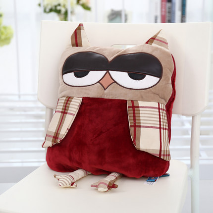 猫头鹰抱枕被子两用靠垫午睡枕头一体汽车被珊瑚绒空调被靠枕毯