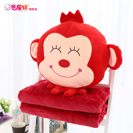 猴子款午睡枕头被子汽车抱枕被子两用靠垫被珊瑚绒空调被靠枕毯子