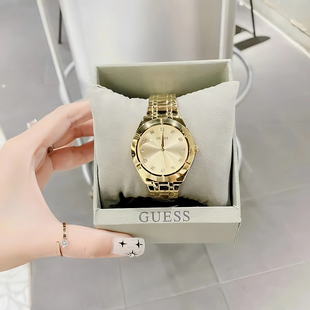 GUESS手表女欧美轻奢小众盖斯简约镶钻钢带金色石英表GW0114L2