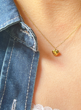 18K金色爱心金珠项链女短款小众设计高级感桃心吊坠锁骨链颈链