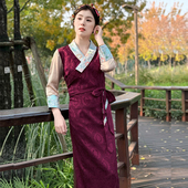 女西藏藏袍女拼色西藏服锅庄裙藏式 春季 藏装 外套博拉藏族民族风