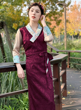 纤沫2025春夏季薄款西藏服拼色藏