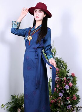 新款藏装女冰丝拼色博拉藏袍