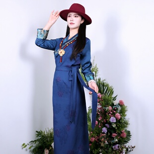 新款藏装女藏族服装拼色西藏服外套锅庄裙花边冰丝博拉藏袍民族风