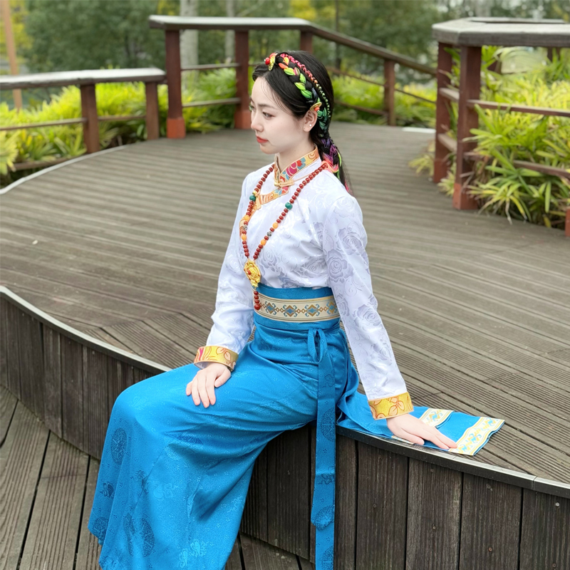 纤沫裹裙藏装半身裙不丹裙锅庄裙民族风藏服长款臧裙西藏服藏袍女