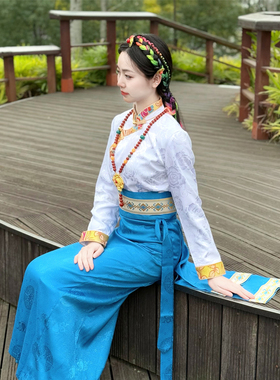 纤沫裹裙藏装半身裙不丹裙锅庄裙民族风藏服长款臧裙西藏服藏袍女