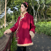 皮毛藏袍中长保暖藏装 外套女西藏族服装 上衣拉萨服民族风 藏式 冬季