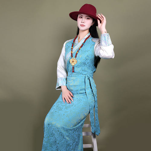 纤沫春季拼色博拉藏服女长裙