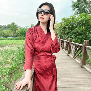 新款藏服服装喇叭长袖西藏服民族风藏装跳舞锅庄裙藏族西藏博拉