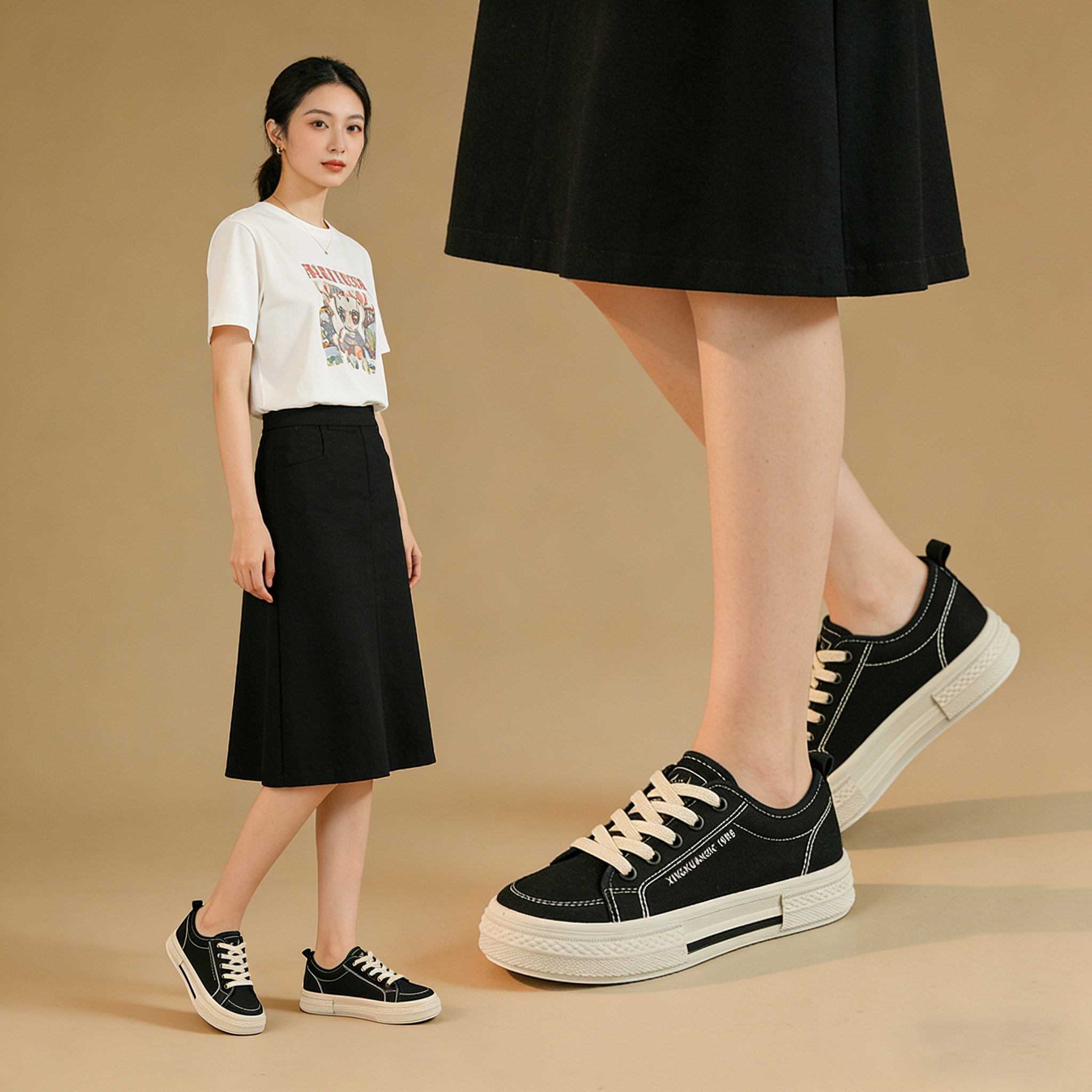 韩系黑色帆布鞋女2026新款厚底低帮休闲鞋学生ins百搭板鞋不磨脚