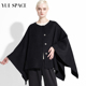 YUESPACE羊绒大衣双面毛呢斗篷外套秋冬女士宽松无领暗扣原创时尚