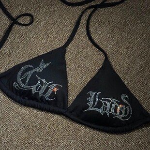 CATLADY同款欧美Heels服钢管爵士比基尼内衣上衣烫钻黑色裹胸抹胸